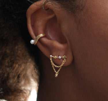 Earring Zircon Star Chain Gold - Things I Like Things I Love