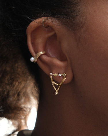 Earring Zircon Star Chain Gold - Things I Like Things I Love