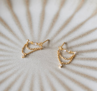 Earring Zircon Star Chain Gold - Things I Like Things I Love