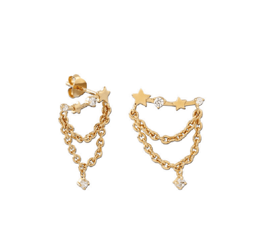 Earring Zircon Star Chain Gold - Things I Like Things I Love