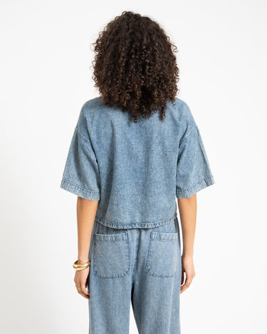 Enza Reg Crop Shirt Medium Blue Denim - Things I Like Things I Love
