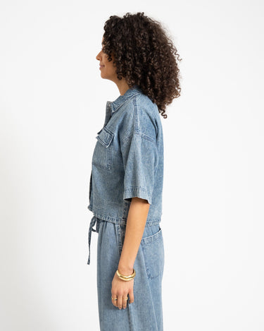 Enza Reg Crop Shirt Medium Blue Denim - Things I Like Things I Love