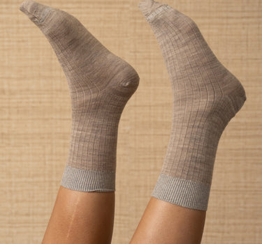Erina Wool Rib Socks Light Brown Melange - Things I Like Things I Love