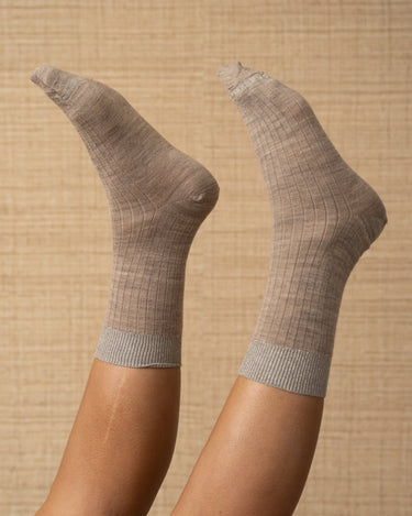 Erina Wool Rib Socks Light Brown Melange - Things I Like Things I Love