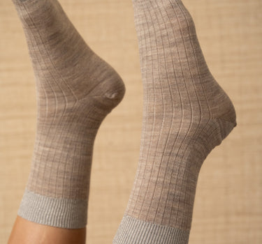 Erina Wool Rib Socks Light Brown Melange - Things I Like Things I Love