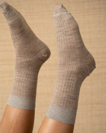 Erina Wool Rib Socks Light Brown Melange - Things I Like Things I Love