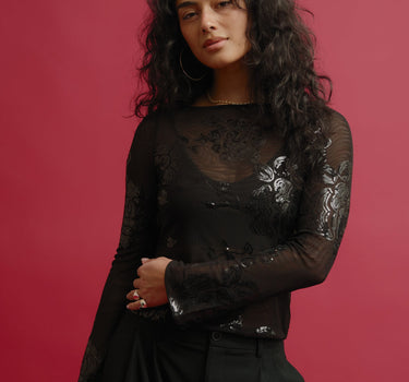 Floral Sequins Top Black - Things I Like Things I Love