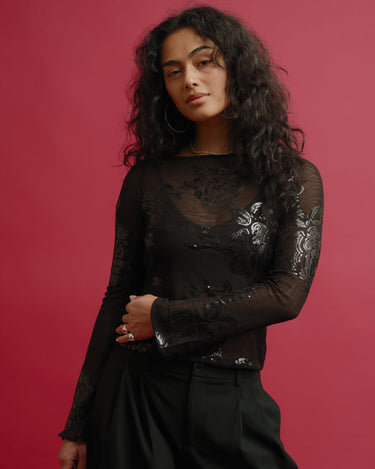 Floral Sequins Top Black - Things I Like Things I Love