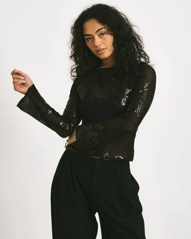 Floral Sequins Top Black - Things I Like Things I Love