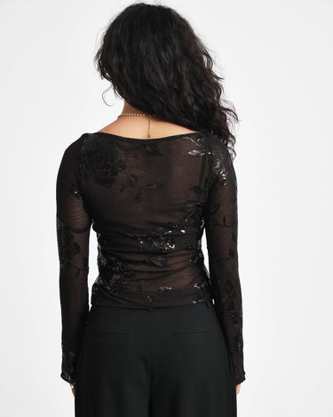 Floral Sequins Top Black - Things I Like Things I Love