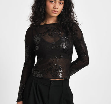 Floral Sequins Top Black - Things I Like Things I Love