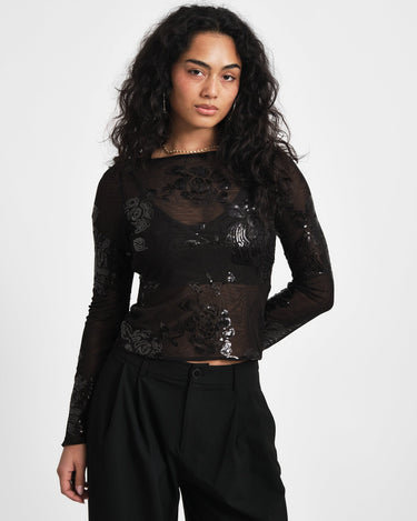 Floral Sequins Top Black - Things I Like Things I Love
