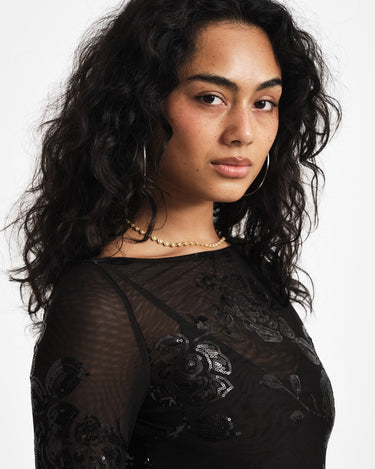 Floral Sequins Top Black - Things I Like Things I Love