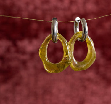 FMB Statement Earrings Bold Organic Olive (SET OF 2) Silver - Things I Like Things I Love