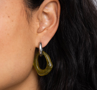 FMB Statement Earrings Bold Organic Olive (SET OF 2) Silver - Things I Like Things I Love