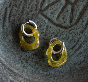 FMB Statement Earrings Bold Organic Olive (SET OF 2) Silver - Things I Like Things I Love