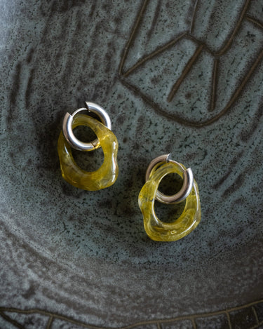 FMB Statement Earrings Bold Organic Olive (SET OF 2) Silver - Things I Like Things I Love