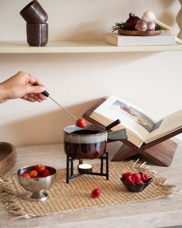 Fondue Set Ceramic Burgundy - Things I Like Things I Love