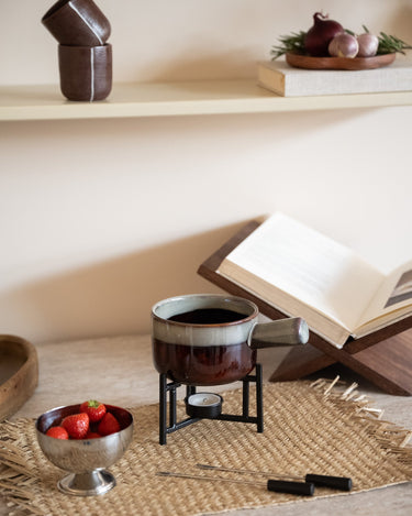 Fondue Set Ceramic Burgundy - Things I Like Things I Love