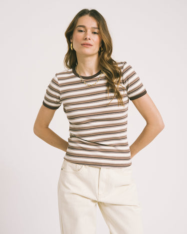 Frankie Stripe Tee Brown - Things I Like Things I Love