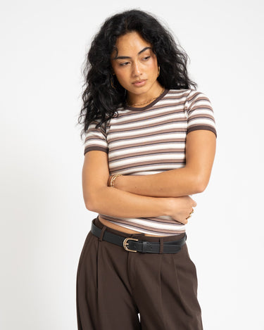 Frankie Stripe Tee Brown - Things I Like Things I Love