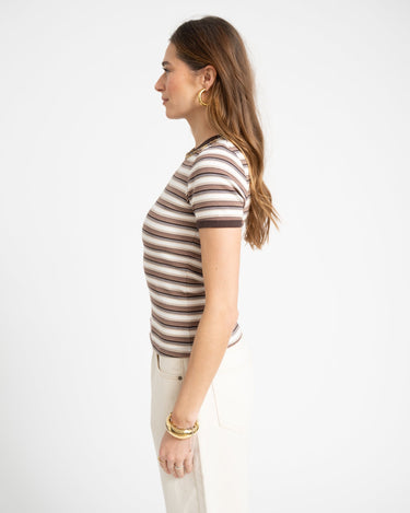 Frankie Stripe Tee Brown - Things I Like Things I Love