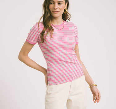Frankie Stripe Tee Pink - Things I Like Things I Love