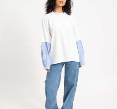 Freja Belle Mix Shirt Bright White Blauw - Things I Like Things I Love