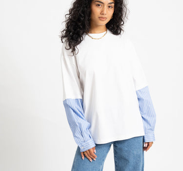 Freja Belle Mix Shirt Bright White Blauw - Things I Like Things I Love