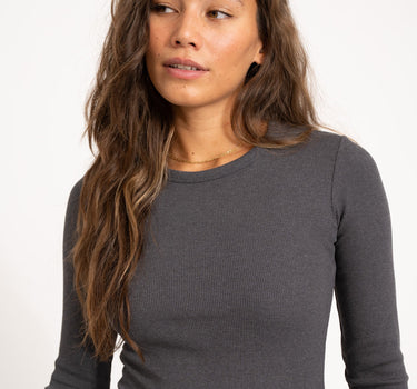 Freya Rib Tee Dark Grey Melange - Things I Like Things I Love