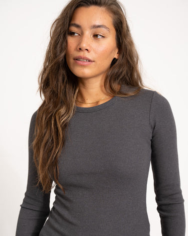 Freya Rib Tee Dark Grey Melange - Things I Like Things I Love