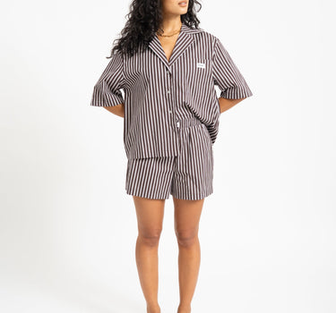 Frida Stripe Button Shirt Chocolate Brown - Things I Like Things I Love