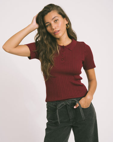 Hadley Tight Polo Knit Noos Cabernet - Things I Like Things I Love