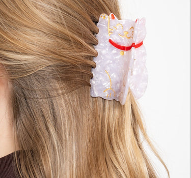Hair Claw Clip Lucky Cat White - Things I Like Things I Love