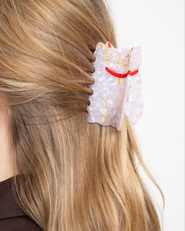 Hair Claw Clip Lucky Cat White - Things I Like Things I Love