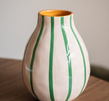 Hand Painted Vase Stripe Beige/Green - Things I Like Things I Love