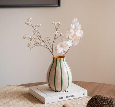 Hand Painted Vase Stripe Beige/Green - Things I Like Things I Love