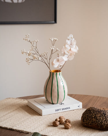 Hand Painted Vase Stripe Beige/Green - Things I Like Things I Love