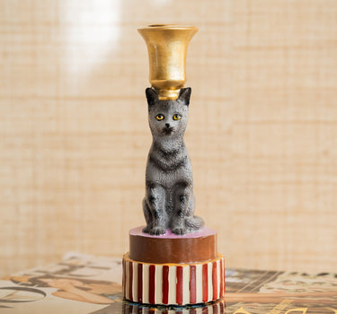 Handmade Candle Holder Cat Grey - Things I Like Things I Love
