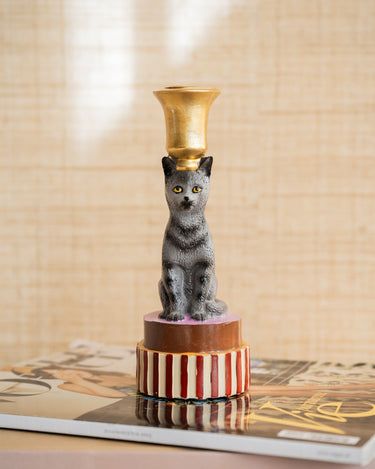 Handmade Candle Holder Cat Grey - Things I Like Things I Love