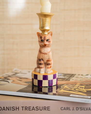 Handmade Candle Holder Cat Orange - Things I Like Things I Love