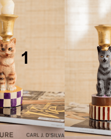 Handmade Candle Holder Cat Orange/Grey - Things I Like Things I Love