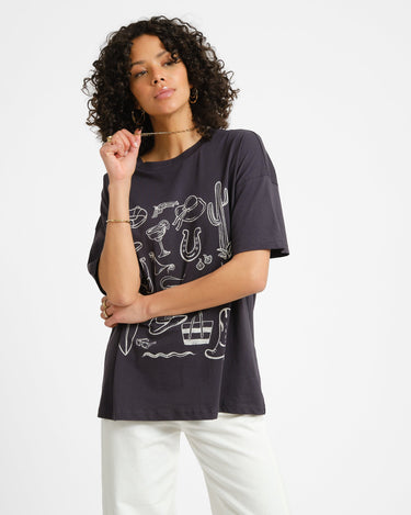 Ida O - Neck Aloha T-Shirt Black - Things I Like Things I Love