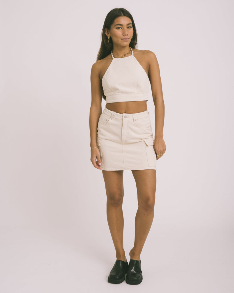 Iris Mini Cargo Skirt White Denim - Things I Like Things I Love