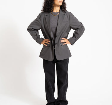 Iris Sleeve Detail Blazer Dark Grey Melange - Things I Like Things I Love