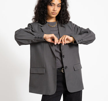 Iris Sleeve Detail Blazer Dark Grey Melange - Things I Like Things I Love