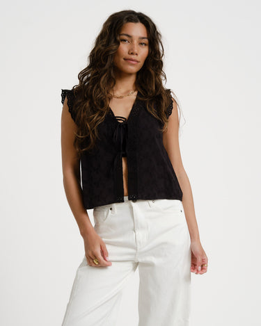 Jade Broderie Vest Black - Things I Like Things I Love