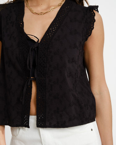 Jade Broderie Vest Black - Things I Like Things I Love