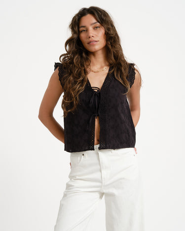 Jade Broderie Vest Black - Things I Like Things I Love