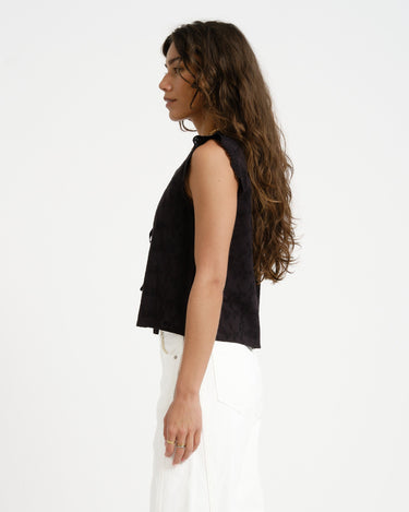 Jade Broderie Vest Black - Things I Like Things I Love